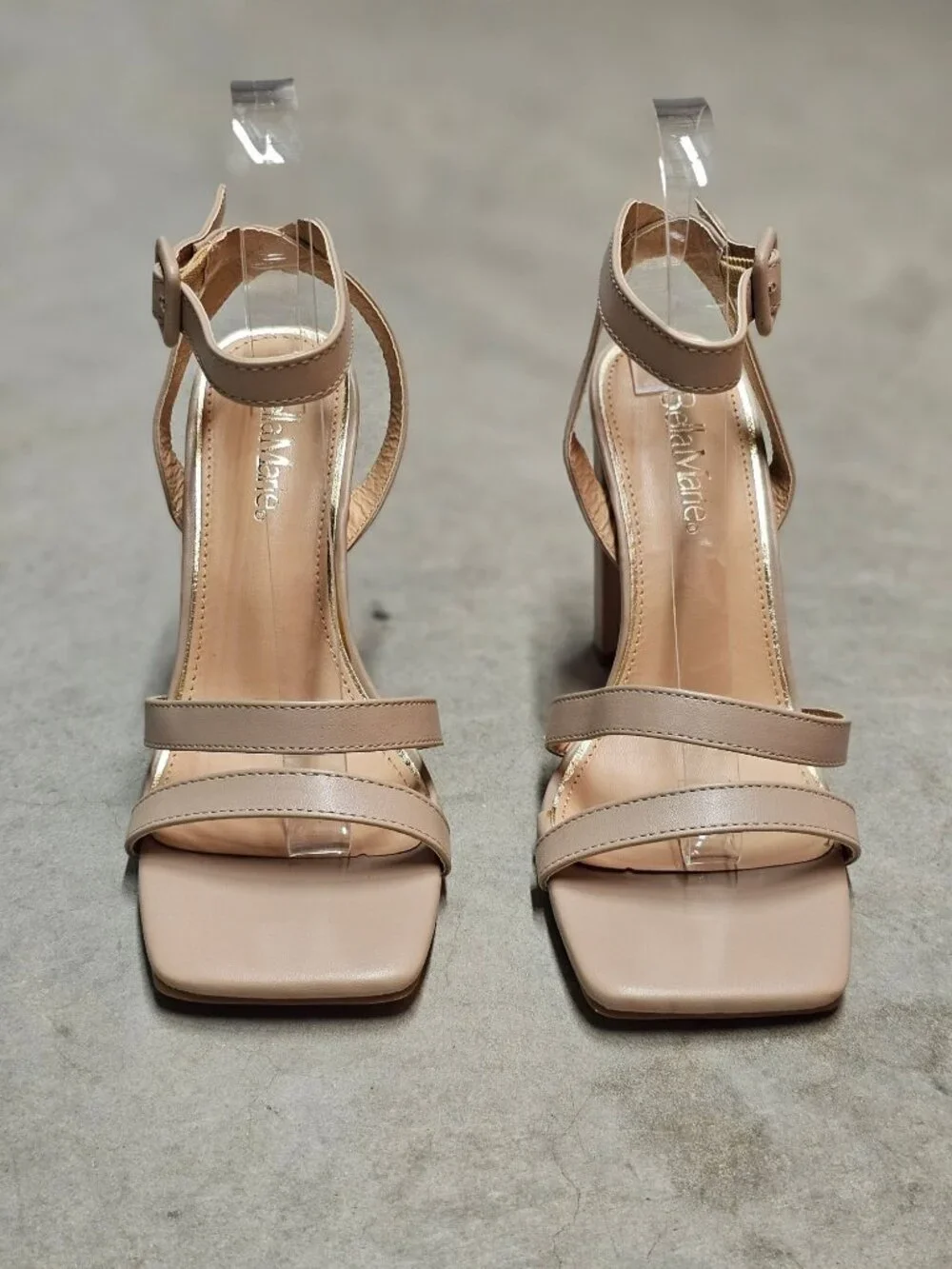 Strappy Nude Block Heel Sandals With Adjustable Ankle Strap - Elegant Design For